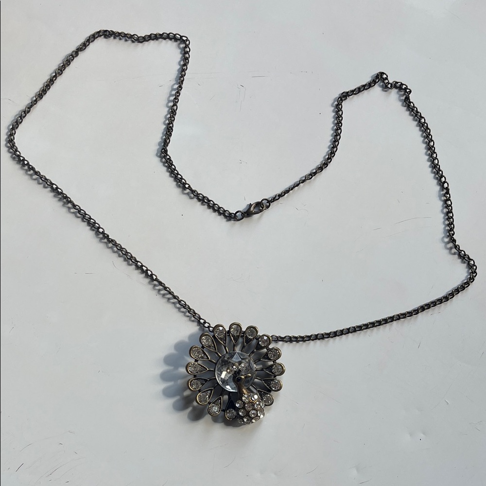 Elegant Silver Peacock Pendant Vintage Necklace